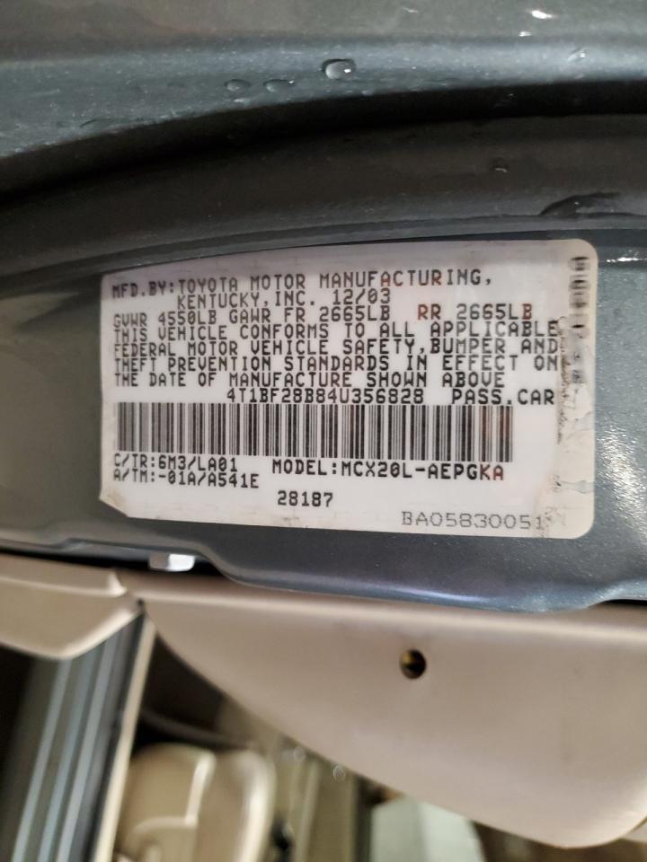 2004 Toyota Avalon Xl VIN: 4T1BF28B84U356828 Lot: 90334525