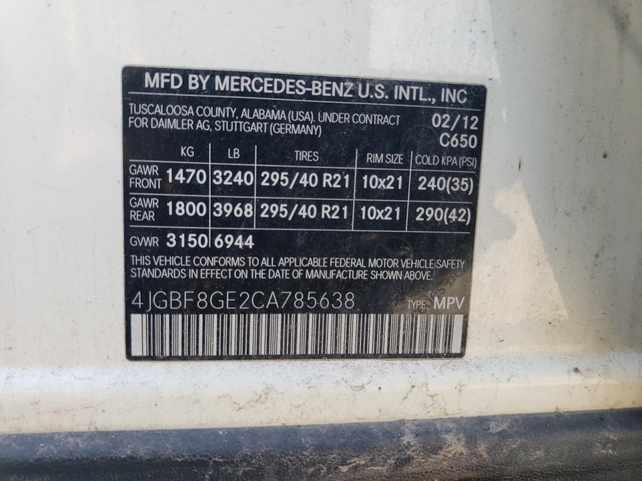 2012 Mercedes-Benz Gl 550 4Matic VIN: 4JGBF8GE2CA785638 Lot: 81785565