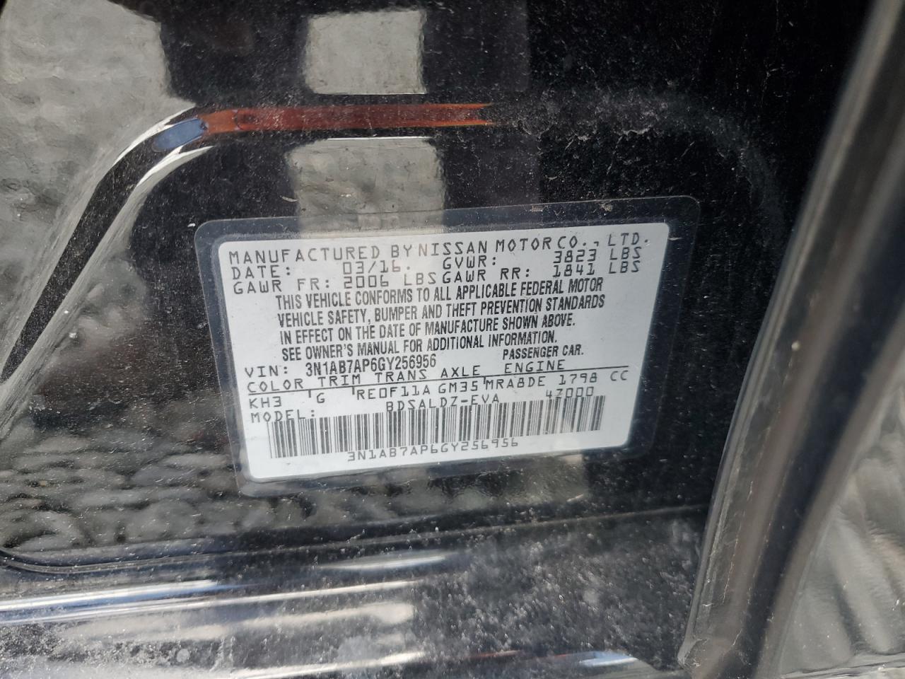 2016 Nissan Sentra S VIN: 3N1AB7AP6GY256956 Lot: 83998665