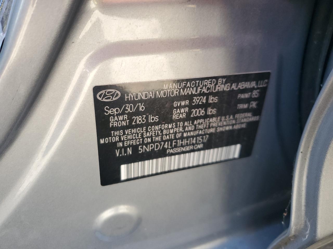 2017 Hyundai Elantra Se VIN: 5NPD74LF1HH141517 Lot: 85135705