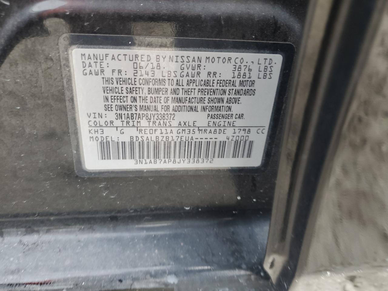 2018 Nissan Sentra S VIN: 3N1AB7AP8JY338372 Lot: 85324785