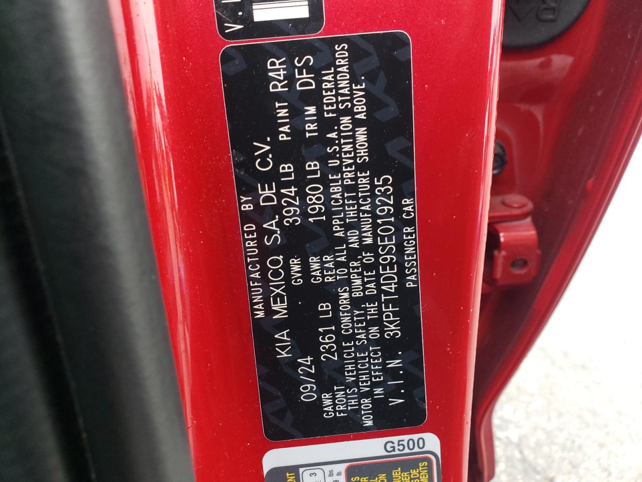 2025 Kia K4 Lx VIN: 3KPFT4DE9SE019235 Lot: 85279135