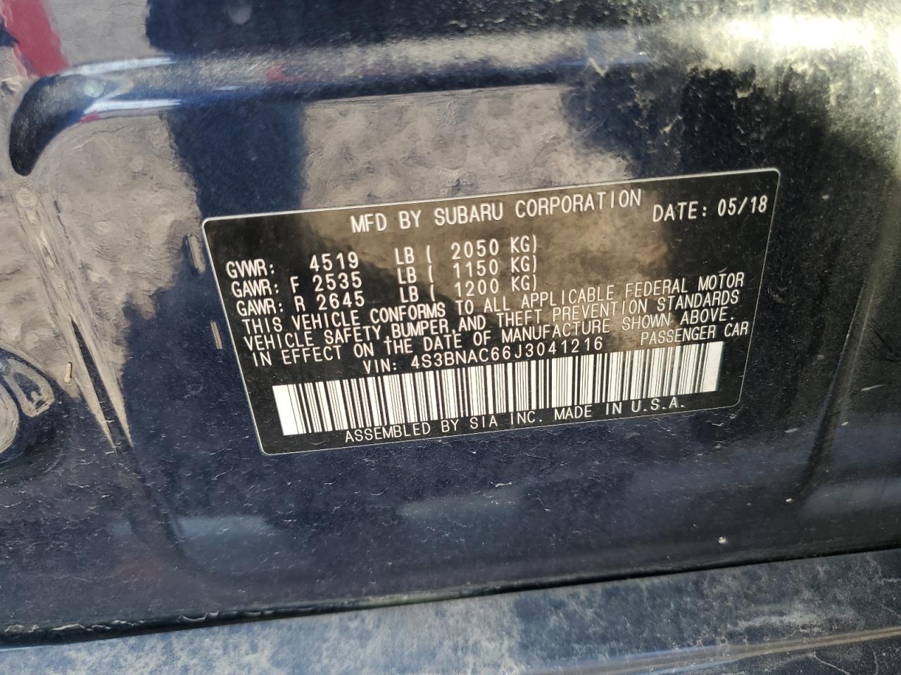 2018 Subaru Legacy 2.5I Premium VIN: 4S3BNAC66J3041216 Lot: 84225795