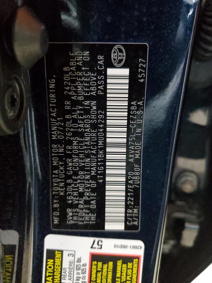 2021 Toyota Camry Se VIN: 4T1G11BK1MU044292 Lot: 85562295