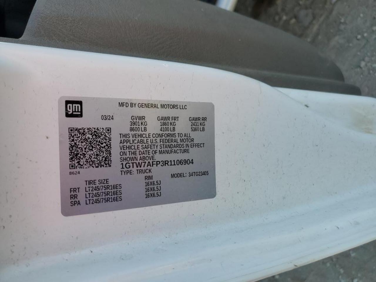 2024 GMC Savana Delivery Truck VIN: 1GTW7AFP3R1106904 Lot: 89904895