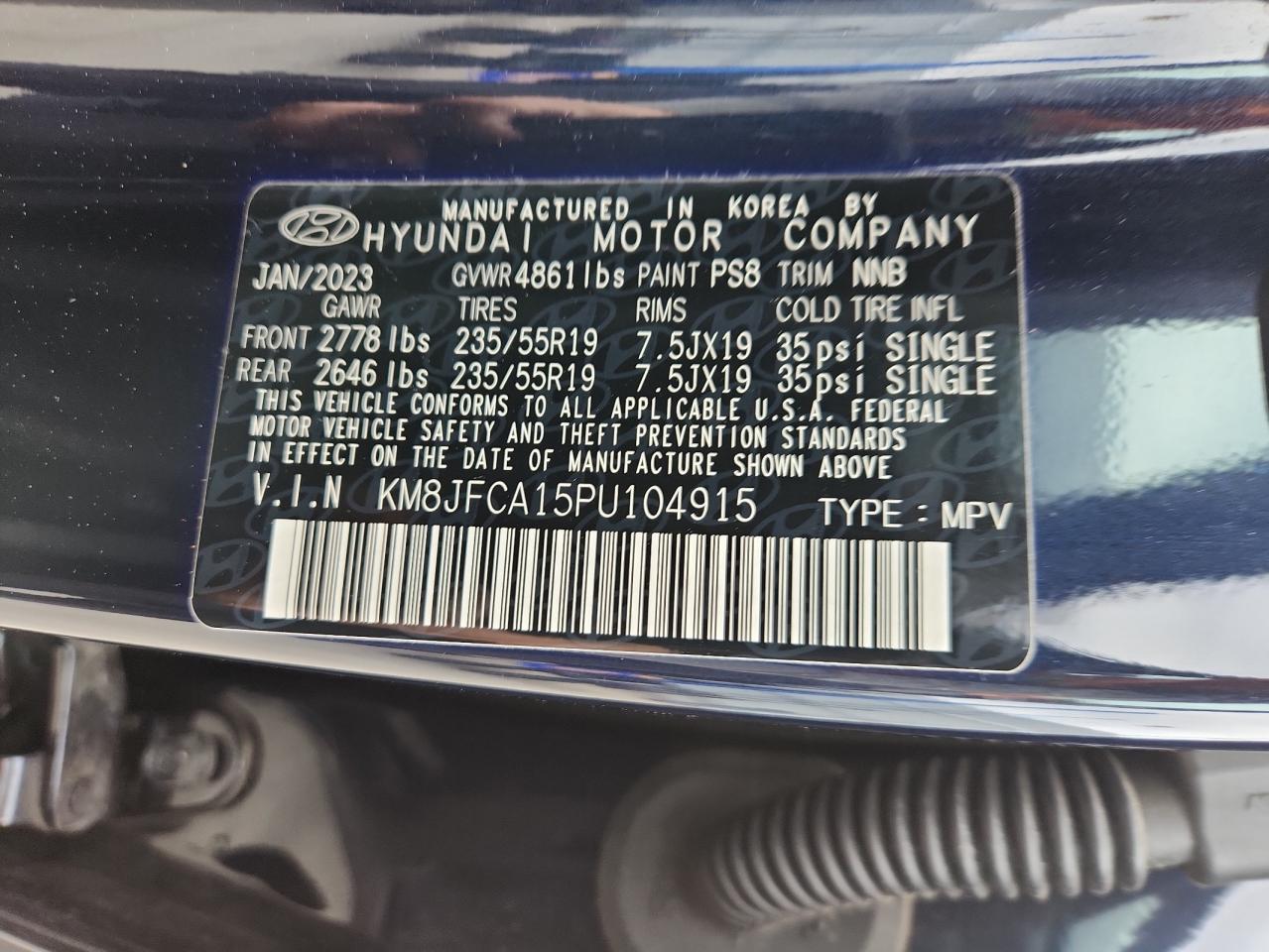 2023 Hyundai Tucson Sel Convenience VIN: KM8JFCA15PU104915 Lot: 85929415