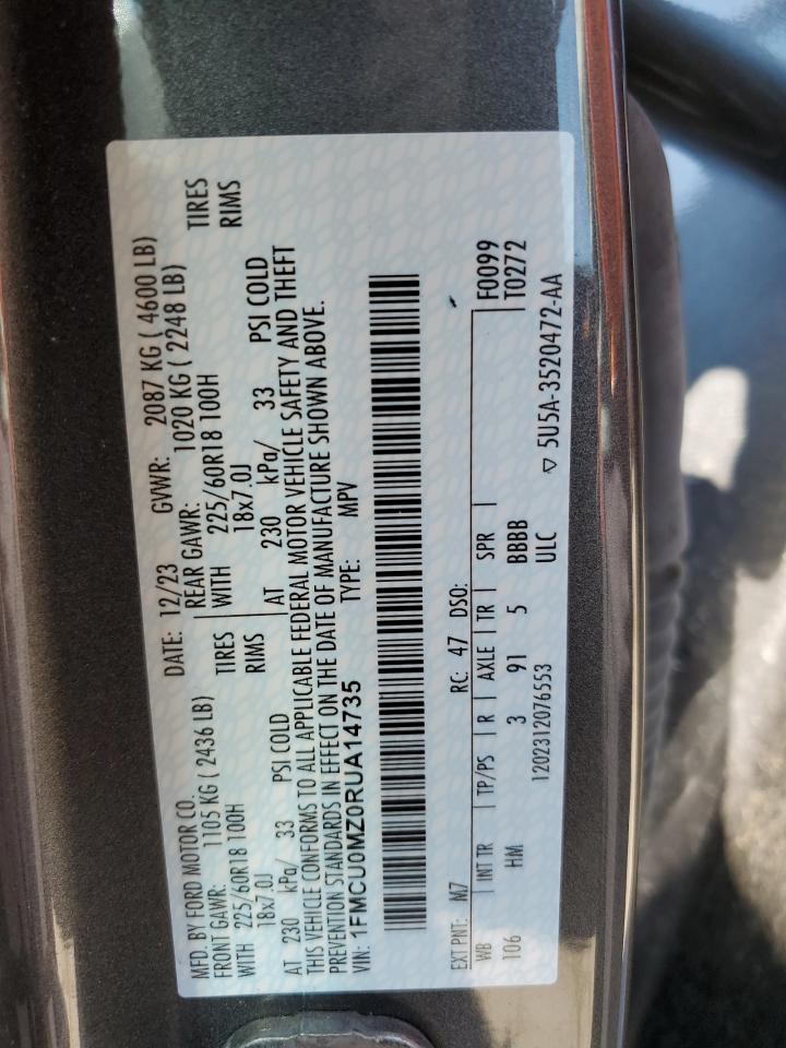 2024 Ford Escape St Line VIN: 1FMCU0MZ0RUA14735 Lot: 85740825