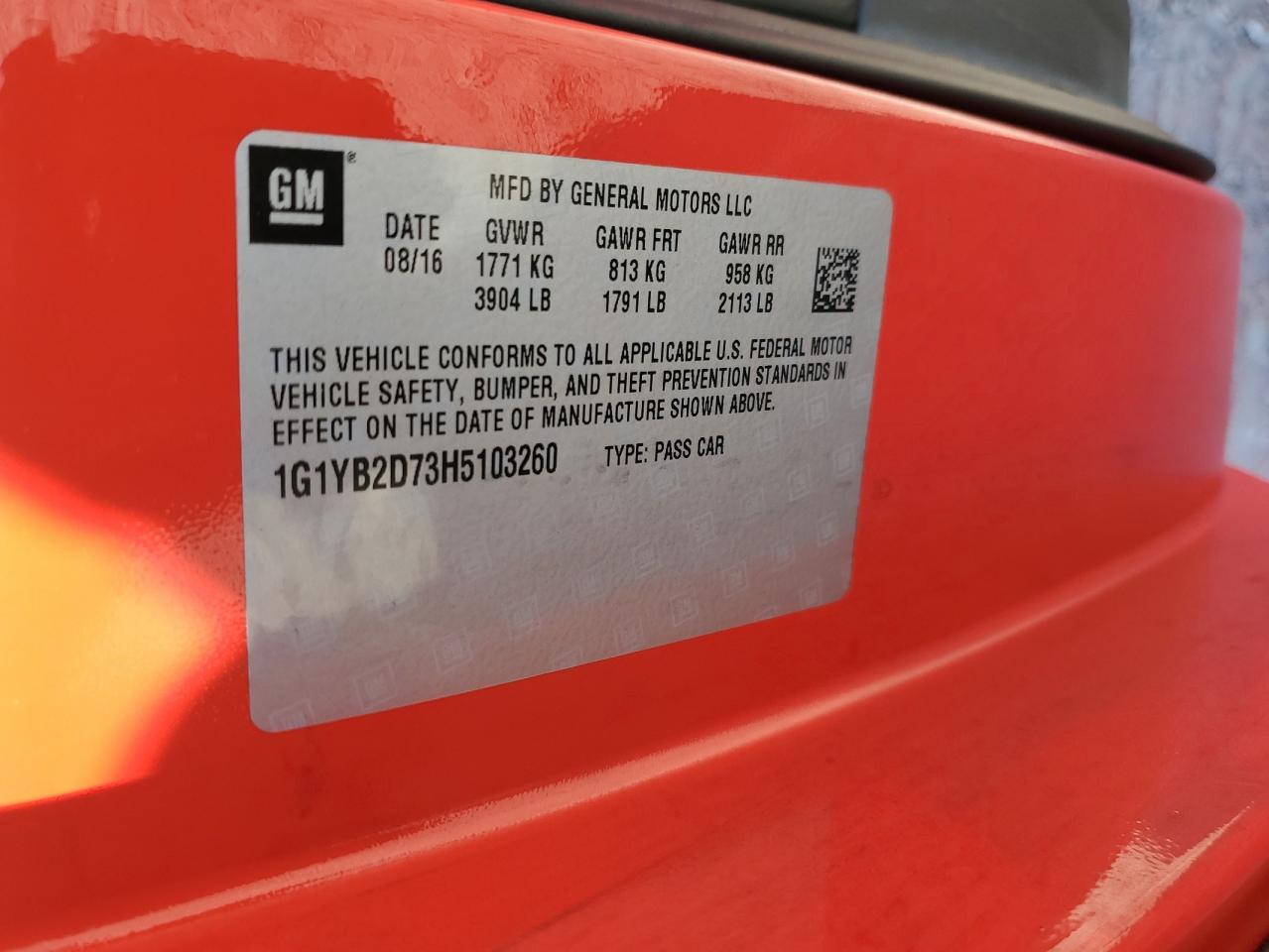 2017 Chevrolet Corvette Stingray 1Lt VIN: 1G1YB2D73H5103260 Lot: 86451325