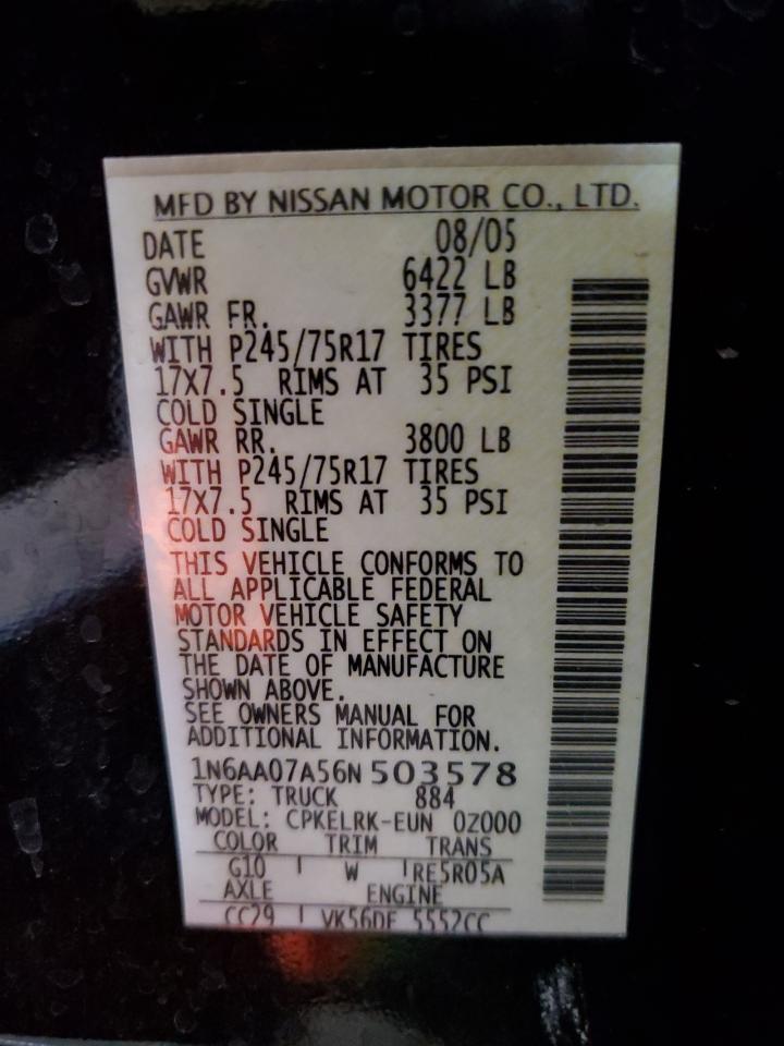 2006 Nissan Titan Xe VIN: 1N6AA07A56N503578 Lot: 82445435