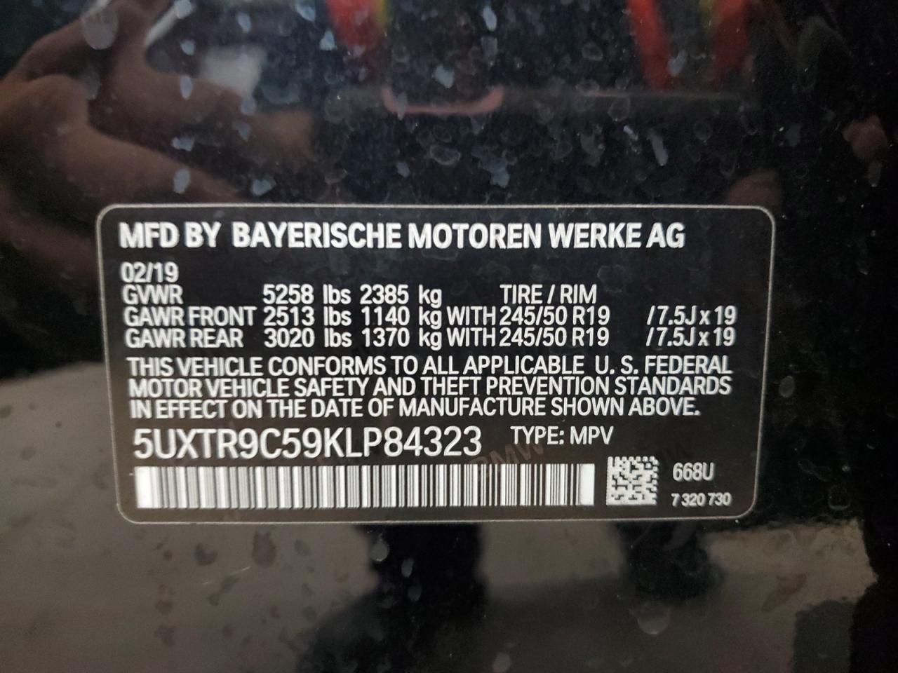 2019 BMW X3 xDrive30I VIN: 5UXTR9C59KLP84323 Lot: 85739065