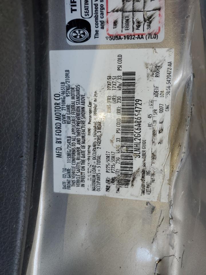 2010 Lincoln Mkz VIN: 3LNHL2GC6AR654729 Lot: 89632705