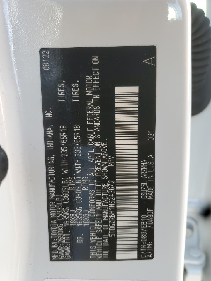 2022 Toyota Highlander Xle VIN: 5TDGZRBH1NS243672 Lot: 87210815