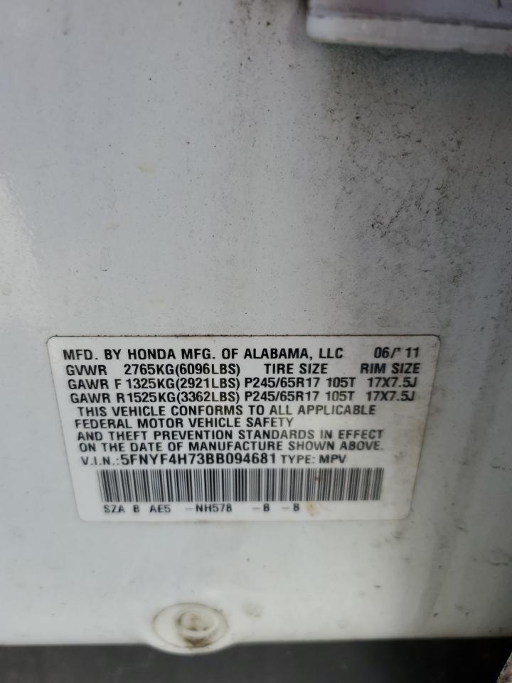 2011 Honda Pilot Exln VIN: 5FNYF4H73BB094681 Lot: 84622585