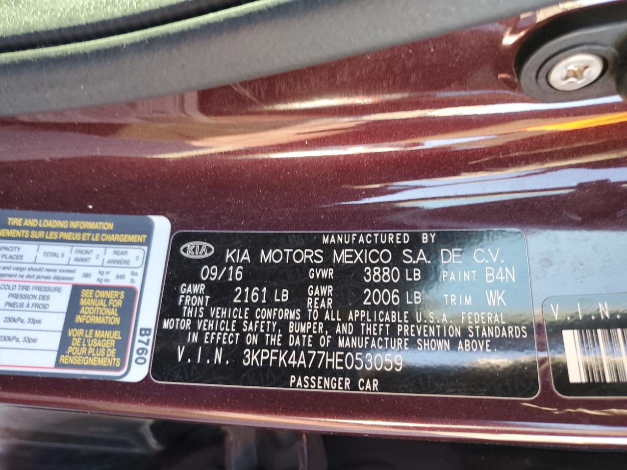 2017 Kia Forte Lx VIN: 3KPFK4A77HE053059 Lot: 90382285