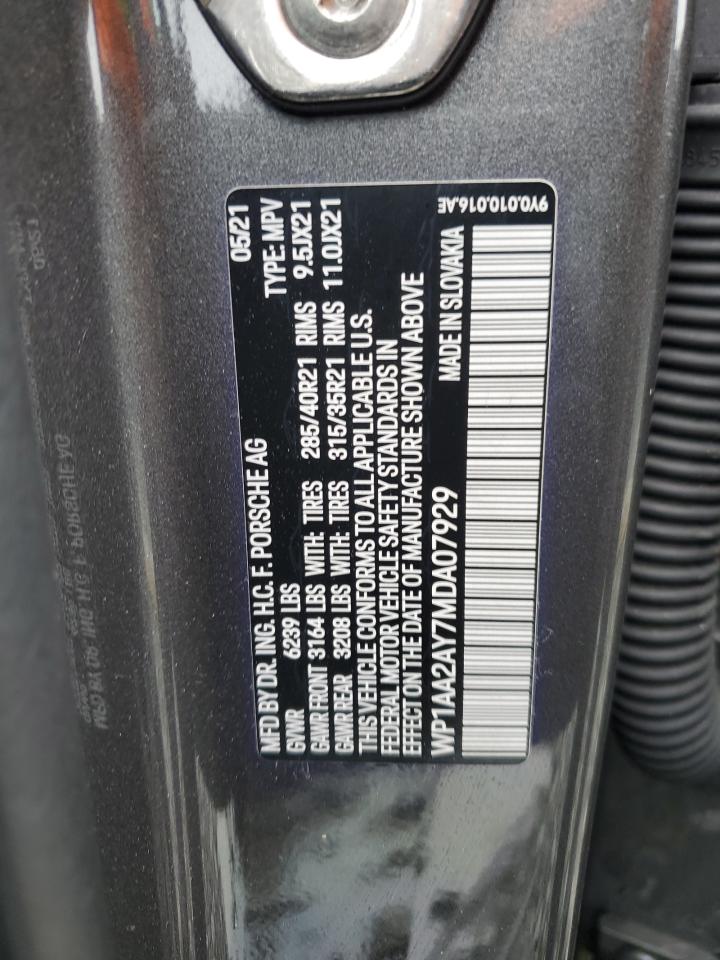 2021 Porsche Cayenne VIN: WP1AA2AY7MDA07929 Lot: 86522305