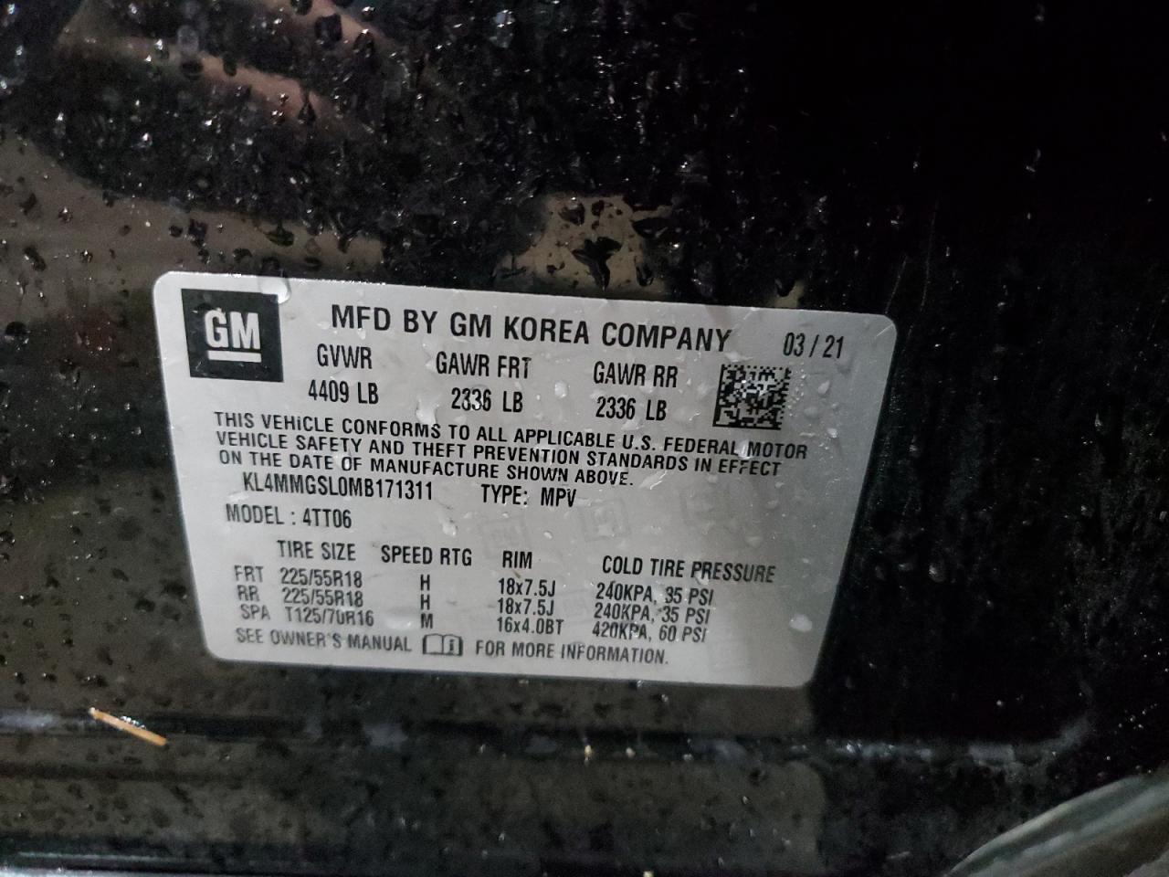 2021 Buick Encore Gx Essence VIN: KL4MMGSL0MB171311 Lot: 86131795