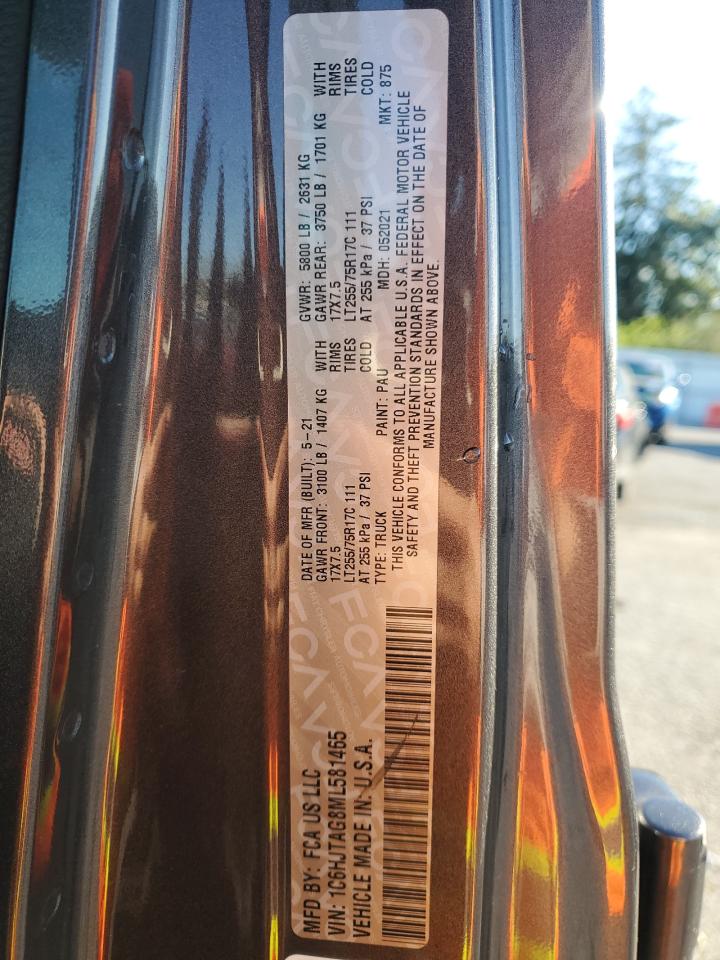 2021 Jeep Gladiator Sport VIN: 1C6HJTAG8ML581465 Lot: 85916205