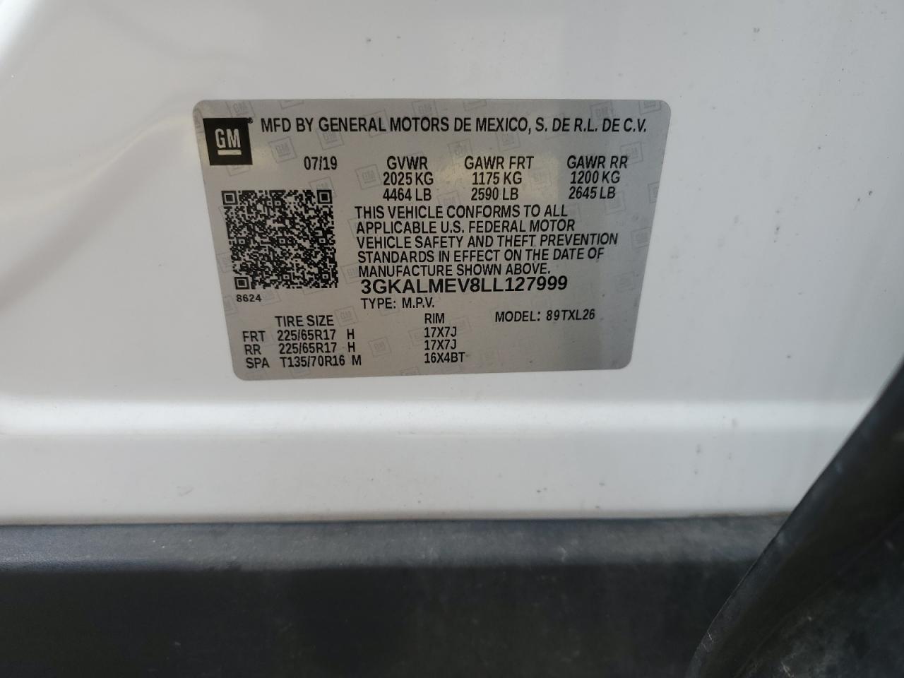 2020 GMC Terrain Sle VIN: 3GKALMEV8LL127999 Lot: 89667545