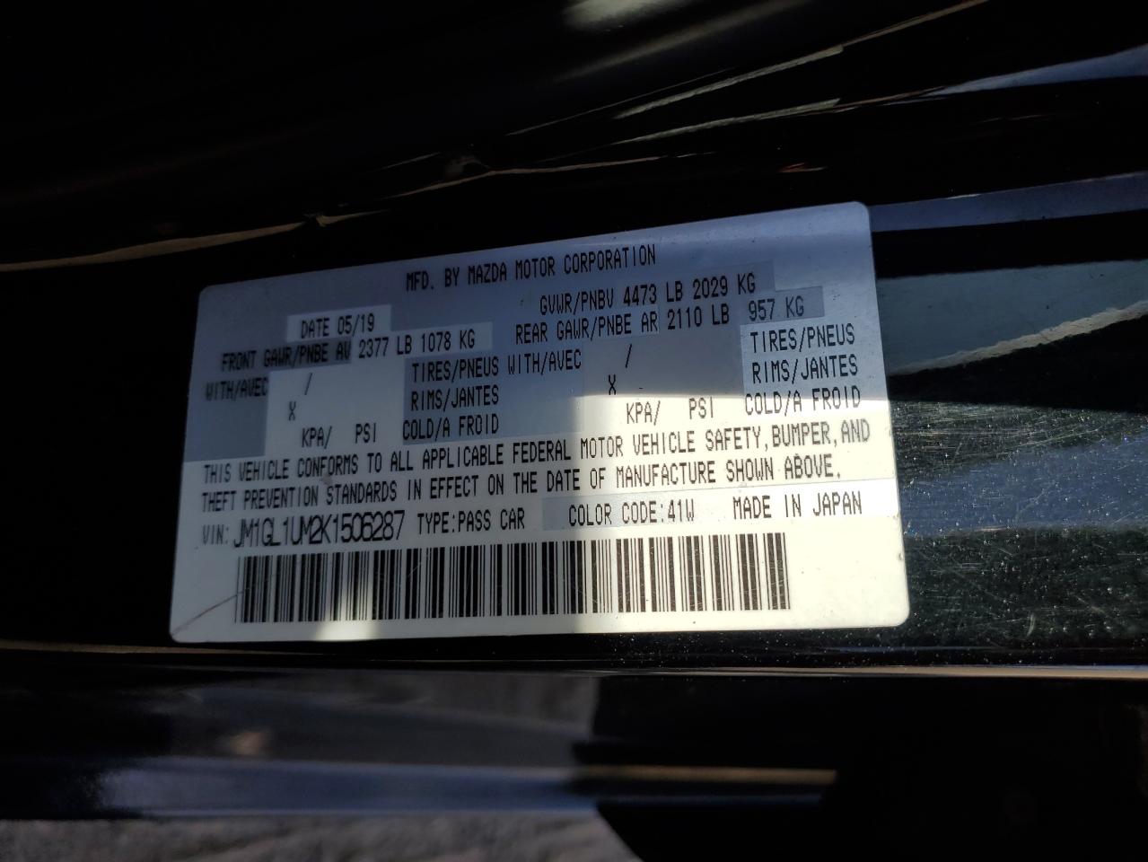 2019 Mazda 6 Sport VIN: JM1GL1UM2K1506287 Lot: 86135525