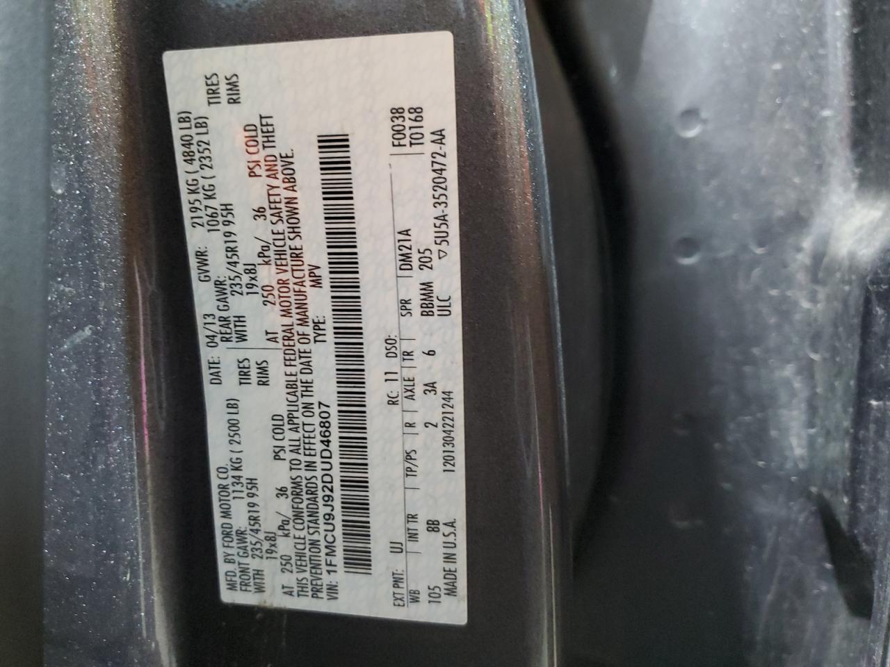 2013 Ford Escape Titanium VIN: 1FMCU9J92DUD46807 Lot: 82393675