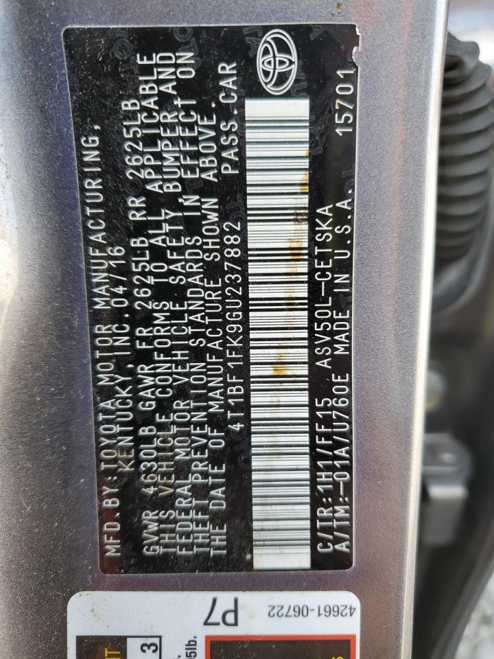 2016 Toyota Camry Le VIN: 4T1BF1FK9GU237882 Lot: 85826355