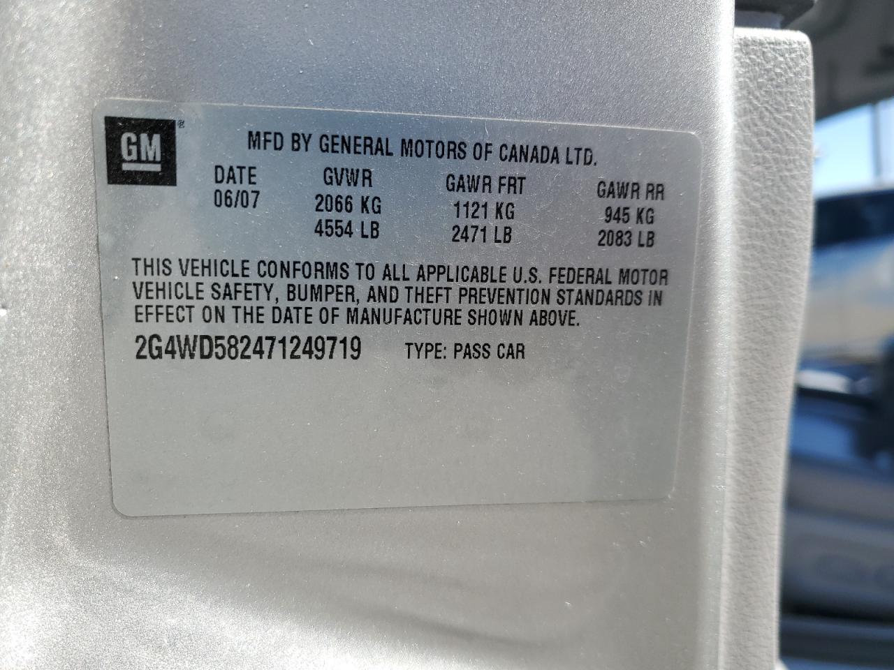 2007 Buick Lacrosse Cxl VIN: 2G4WD582471249719 Lot: 89641185