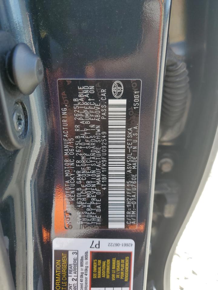 2015 Toyota Camry Le VIN: 4T1BF1FK9FU092549 Lot: 84592665