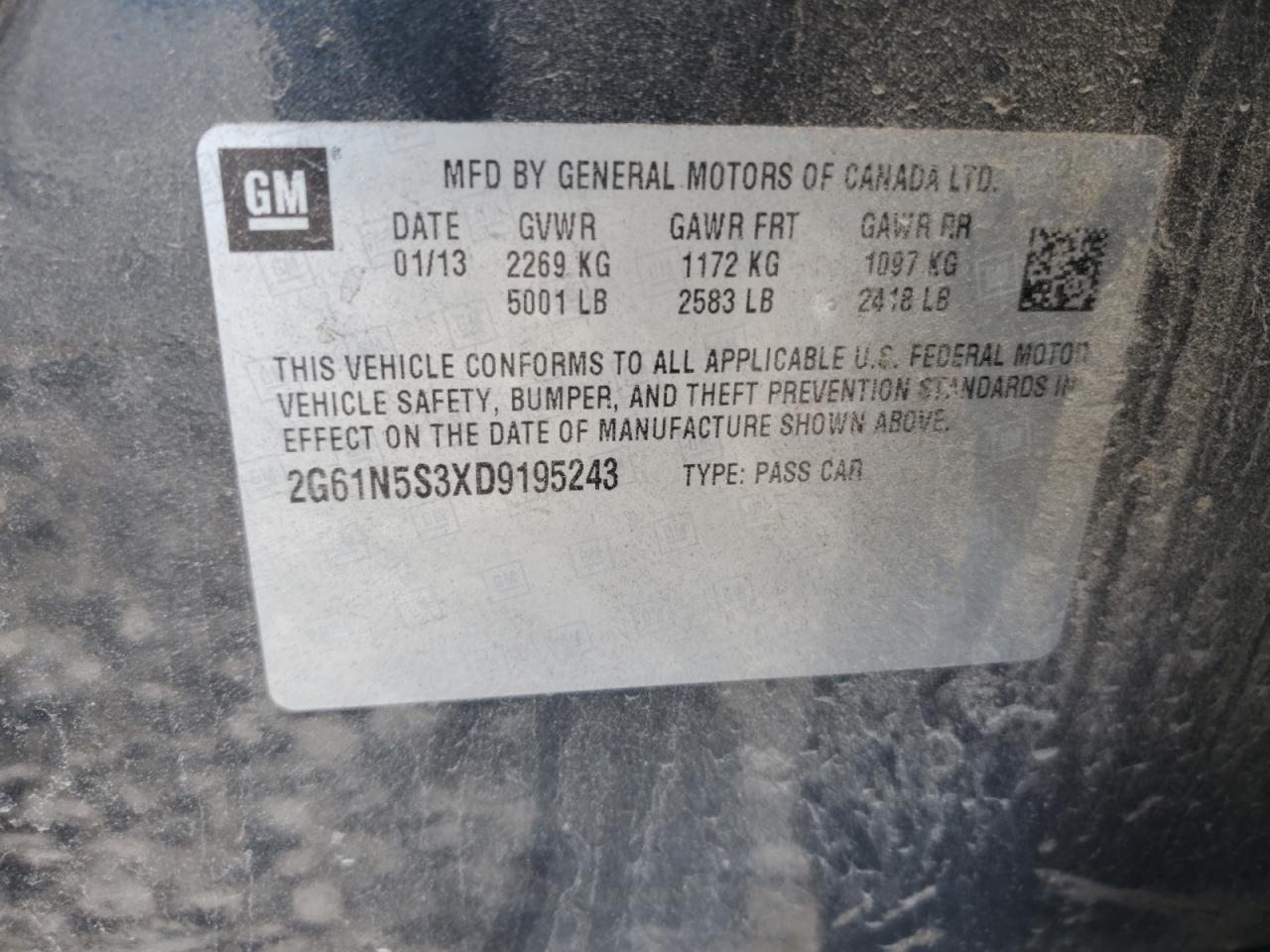 2013 Cadillac Xts VIN: 2G61N5S3XD9195243 Lot: 89720505