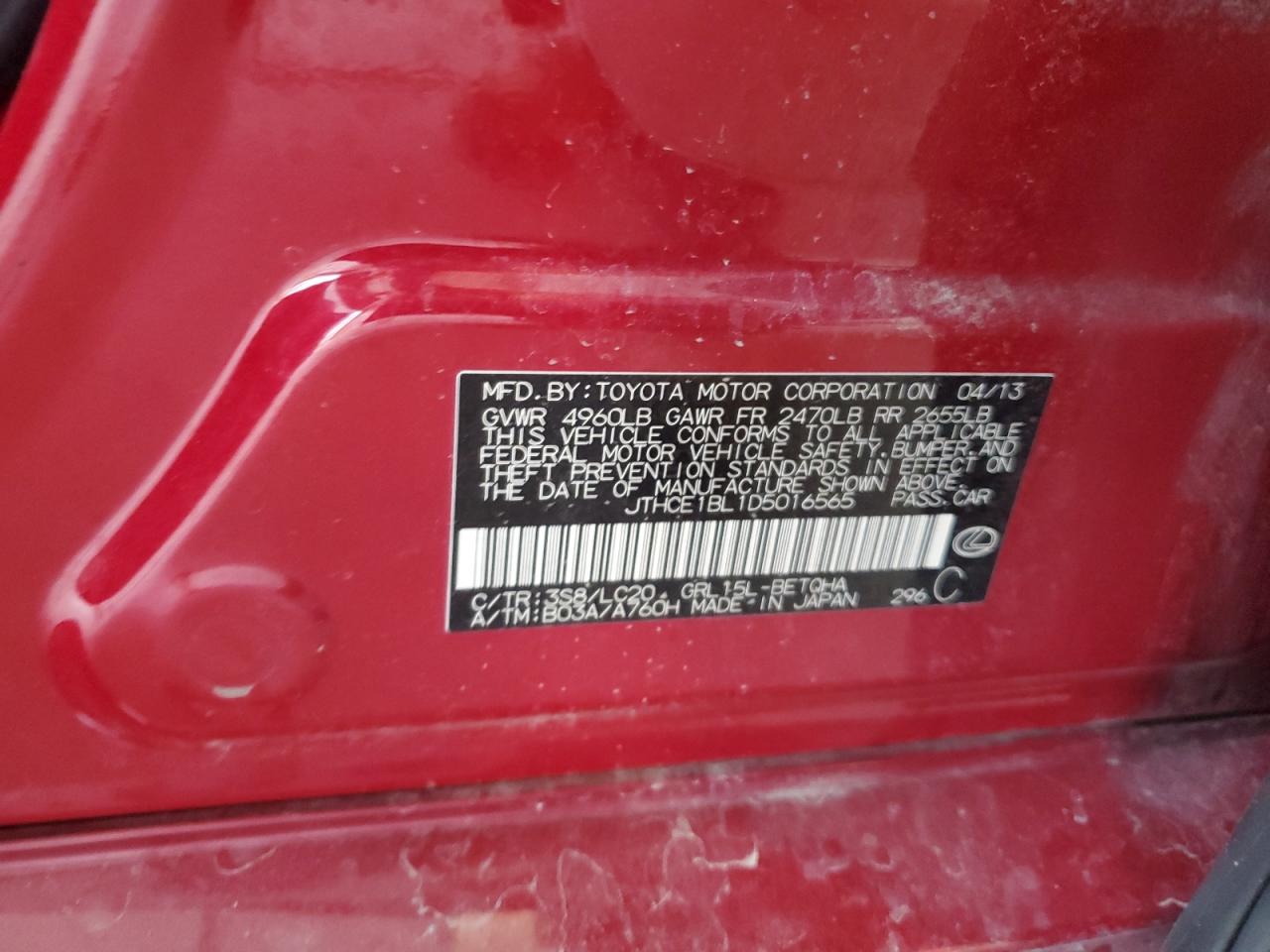 2013 Lexus Gs 350 VIN: JTHCE1BL1D5016565 Lot: 89892575