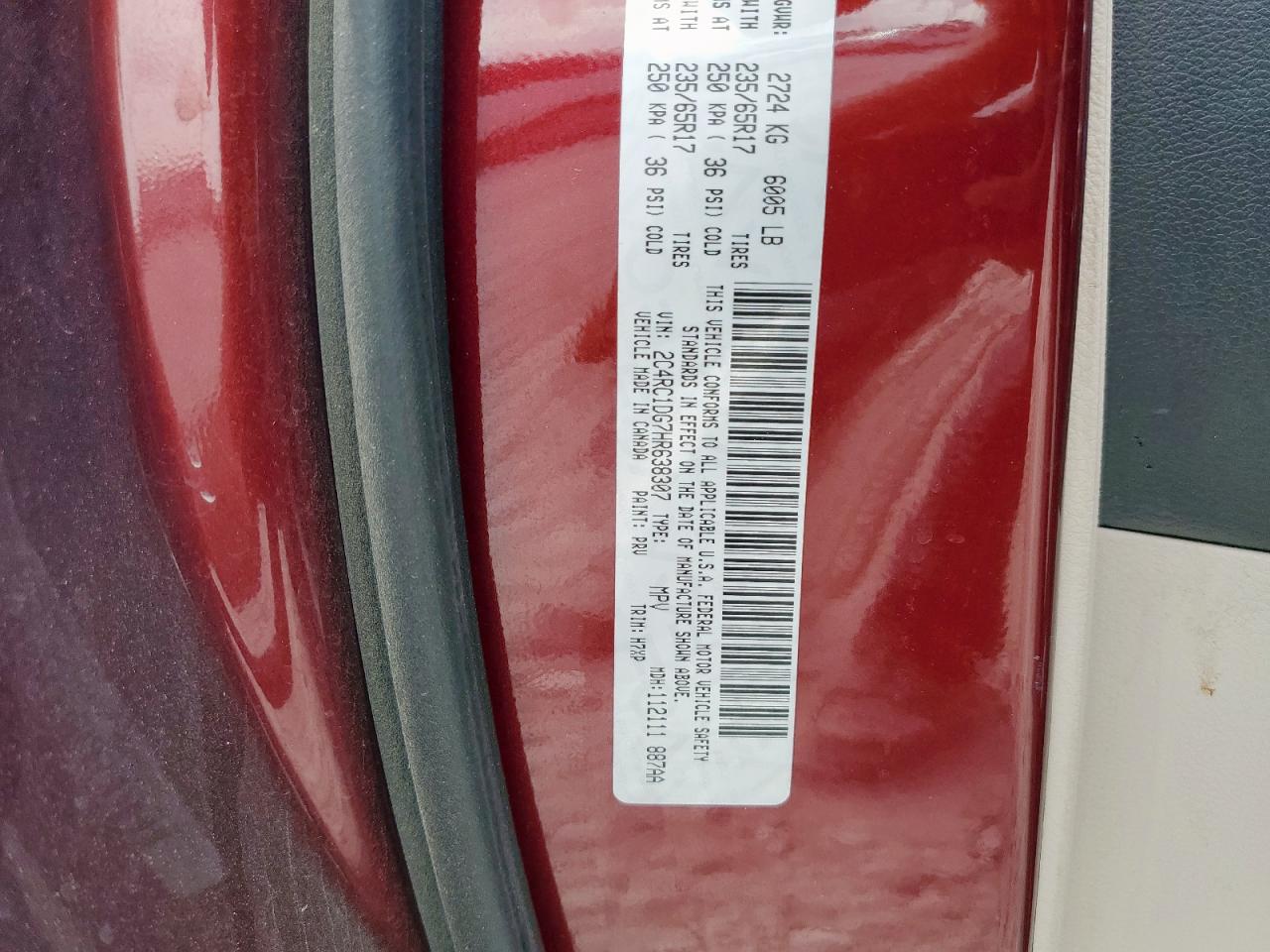 2017 Chrysler Pacifica Touring VIN: 2C4RC1DG7HR638307 Lot: 85657705