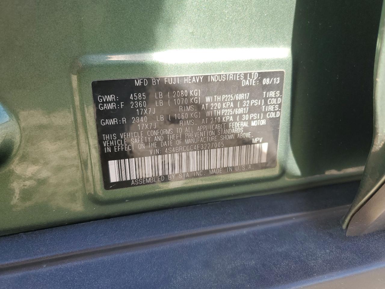 2014 Subaru Outback 2.5I Premium VIN: 4S4BRCCC4E3227005 Lot: 84918785