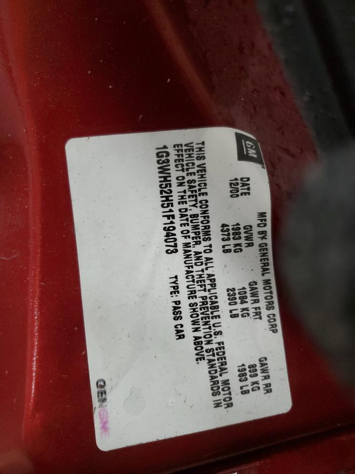 2001 Oldsmobile Intrigue Gx VIN: 1G3WH52H51F194073 Lot: 87184915