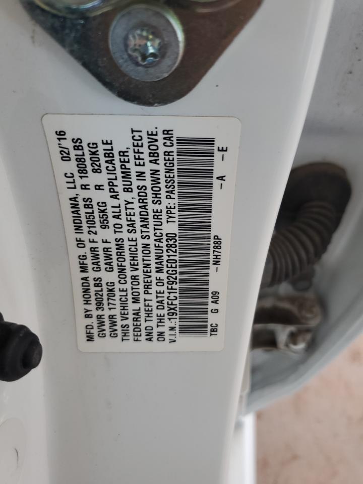 2016 Honda Civic Touring VIN: 19XFC1F92GE012830 Lot: 86830455