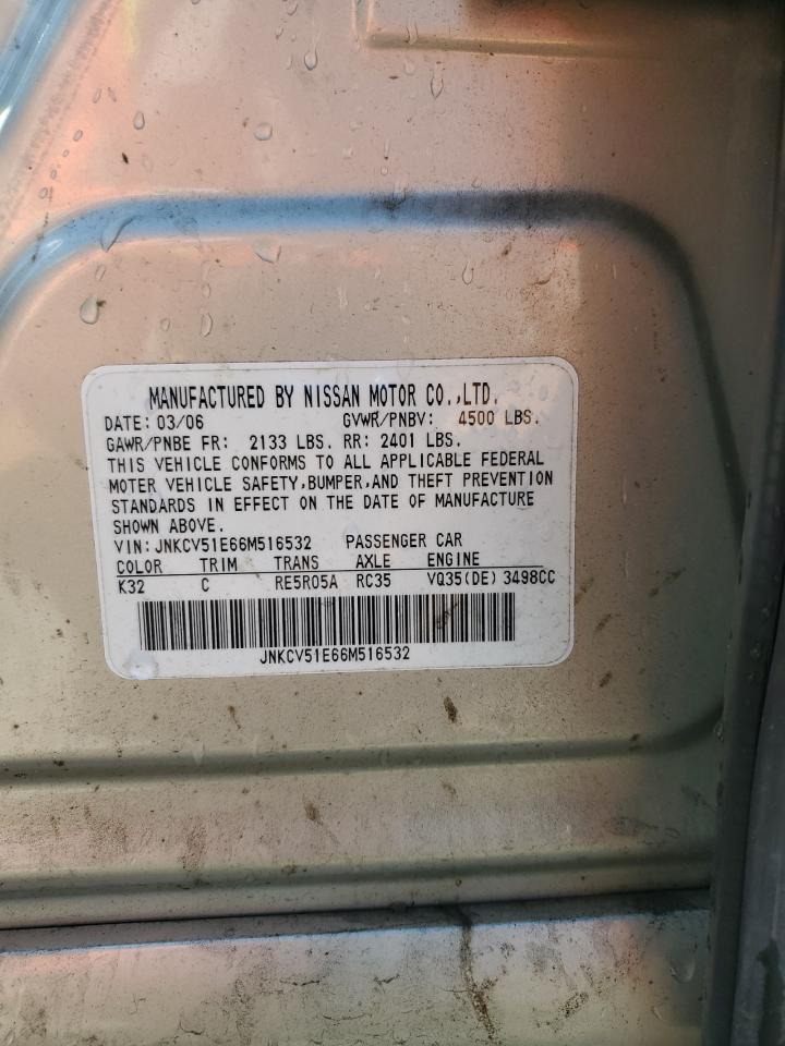 2006 Infiniti G35 VIN: JNKCV51E66M516532 Lot: 85142965