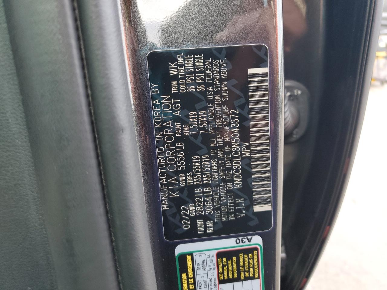 2022 Kia Ev6 Light VIN: KNDC3DLC3N5043372 Lot: 90791515