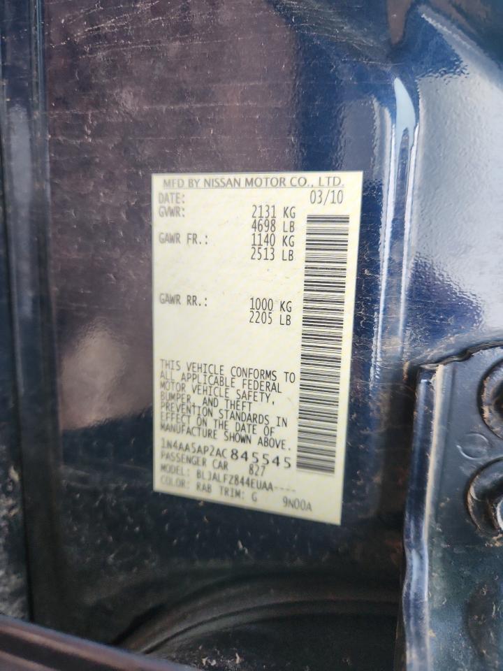 2010 Nissan Maxima S VIN: 1N4AA5AP2AC845545 Lot: 82354115