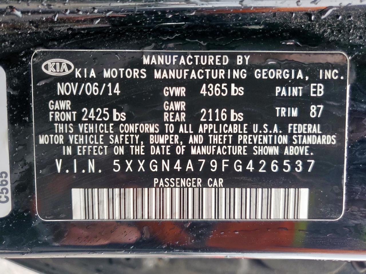 2015 Kia Optima Ex VIN: 5XXGN4A79FG426537 Lot: 85929405