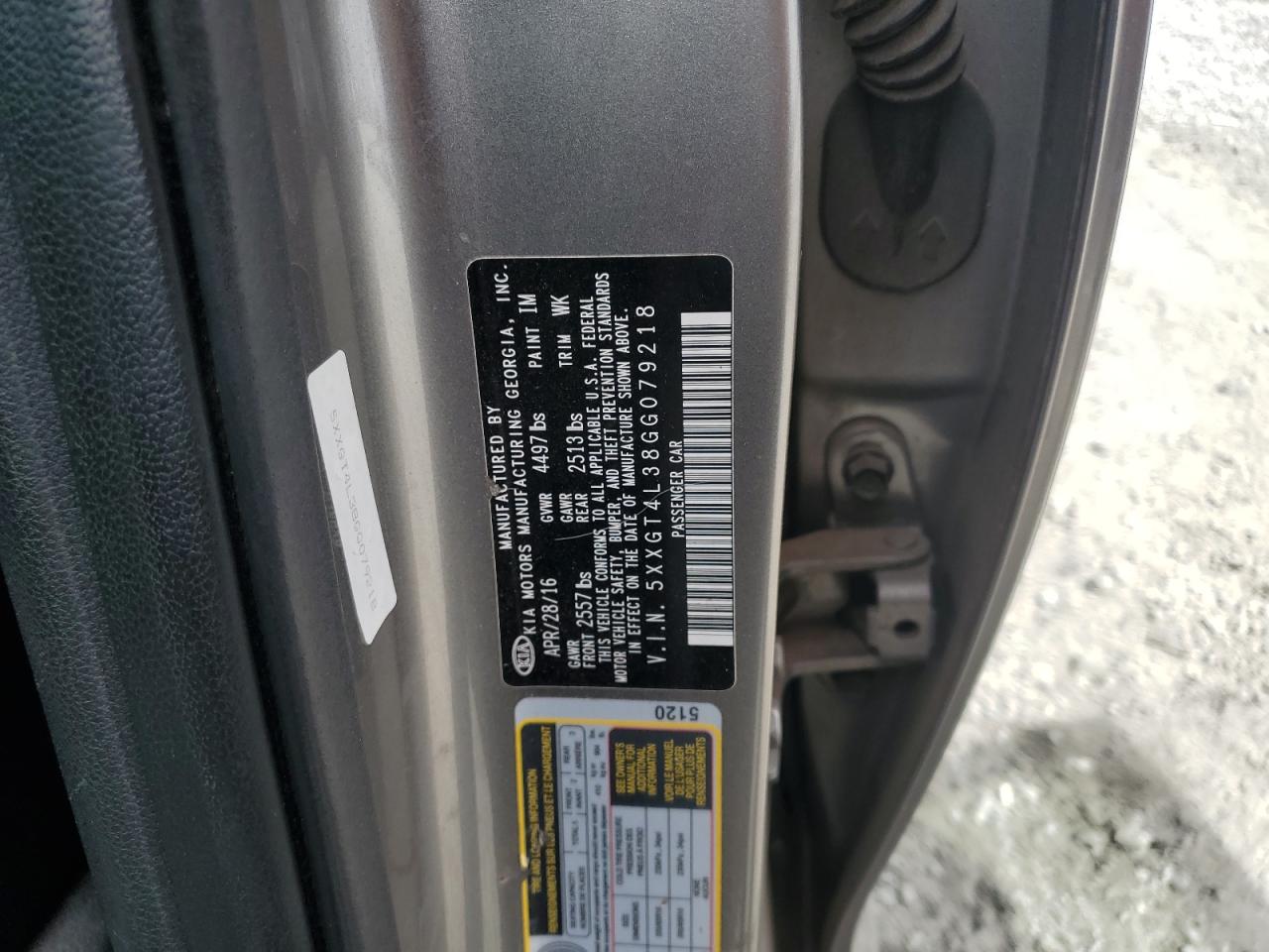 2016 Kia Optima Lx VIN: 5XXGT4L38GG079218 Lot: 85304075