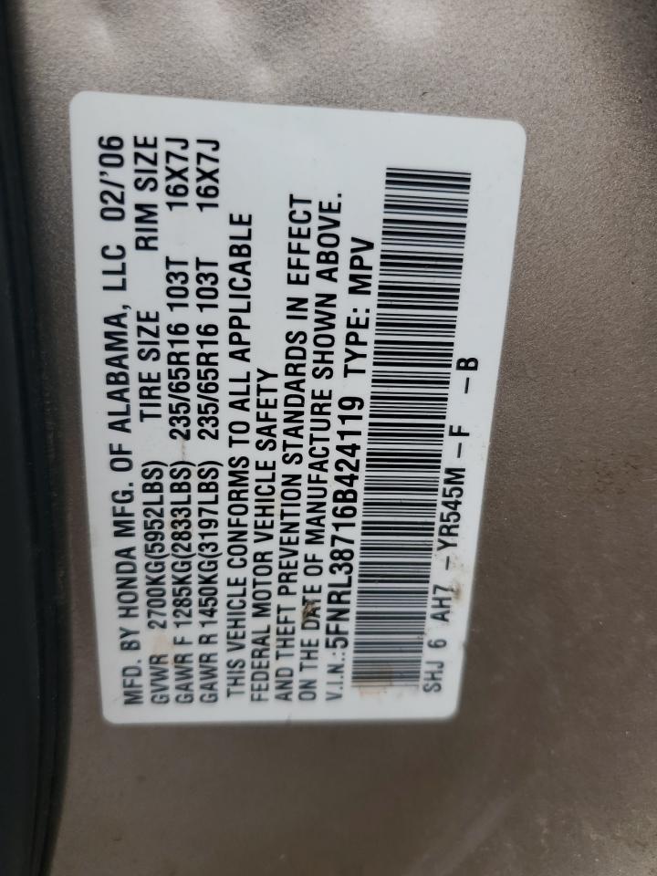 2006 Honda Odyssey Exl VIN: 5FNRL38716B424119 Lot: 82524155