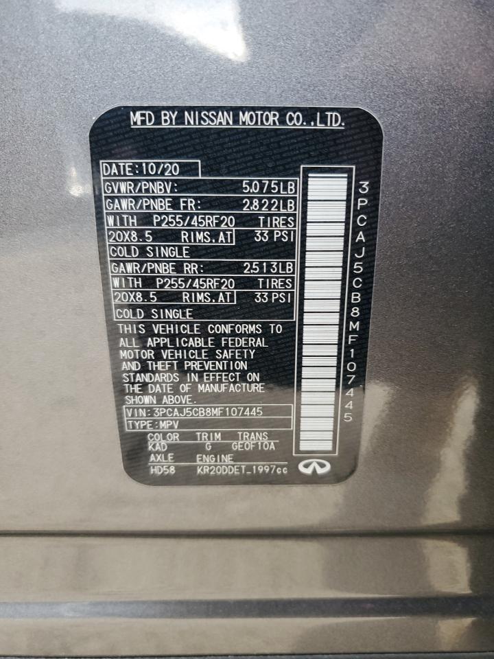 2021 Infiniti Qx50 Essential VIN: 3PCAJ5CB8MF107445 Lot: 82531865