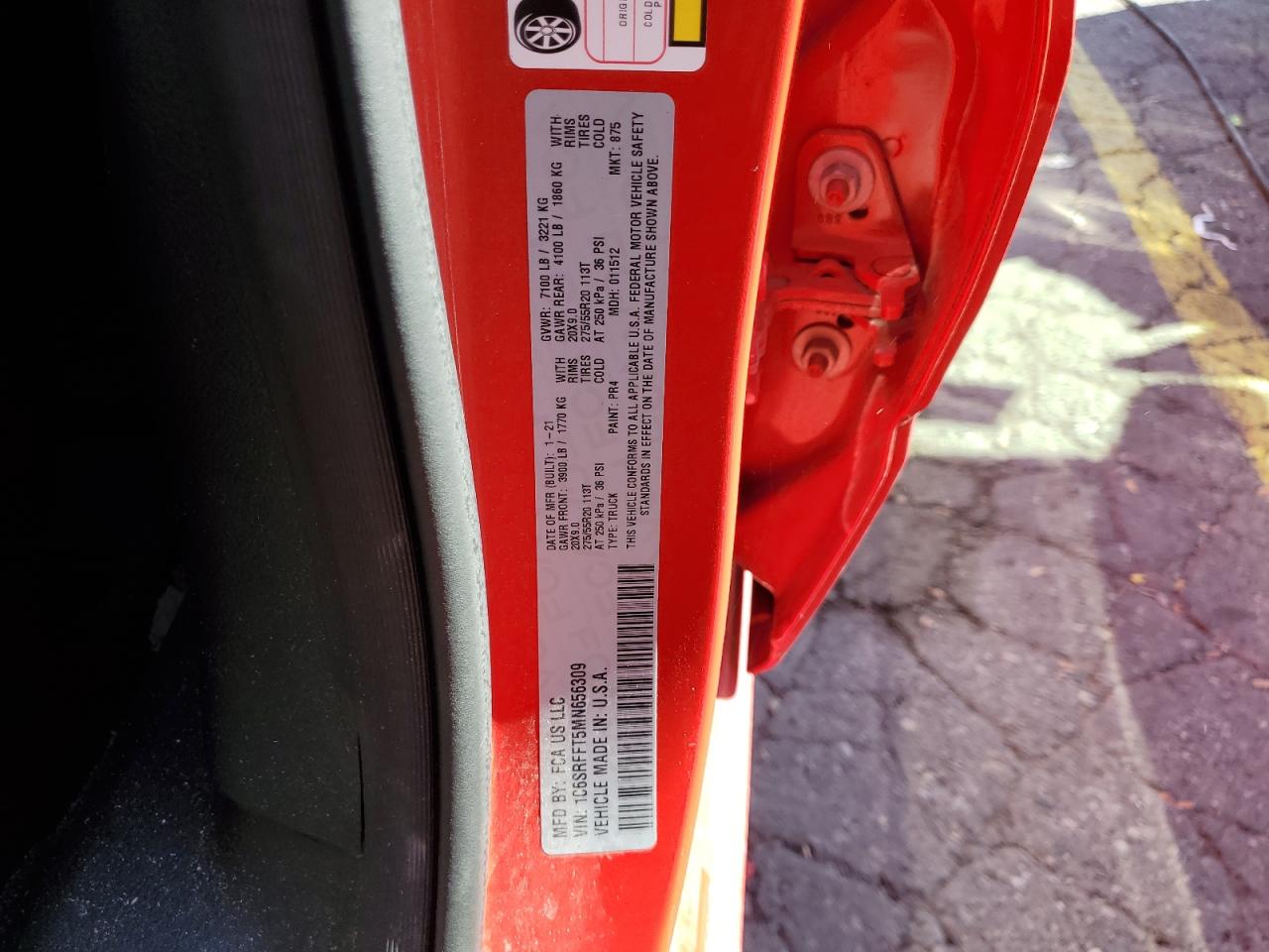 2021 Ram 1500 Big Horn/Lone Star VIN: 1C6SRFFT5MN656309 Lot: 86698945