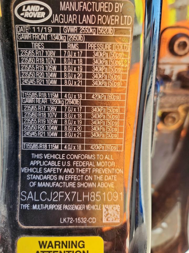 2020 Land Rover Discovery Sport S VIN: SALCJ2FX7LH851091 Lot: 90649175