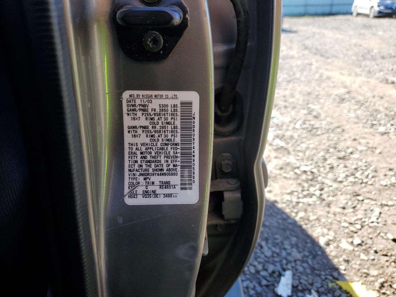 2004 Nissan Pathfinder Le VIN: JN8DR09Y44W905980 Lot: 82321695