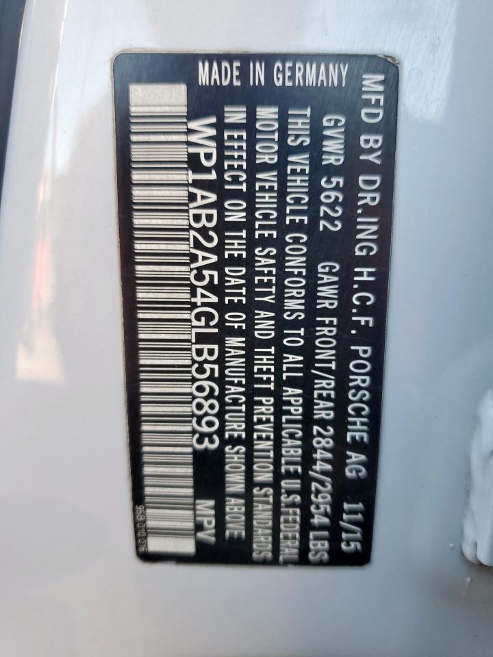 2016 Porsche Macan S VIN: WP1AB2A54GLB56893 Lot: 90454435