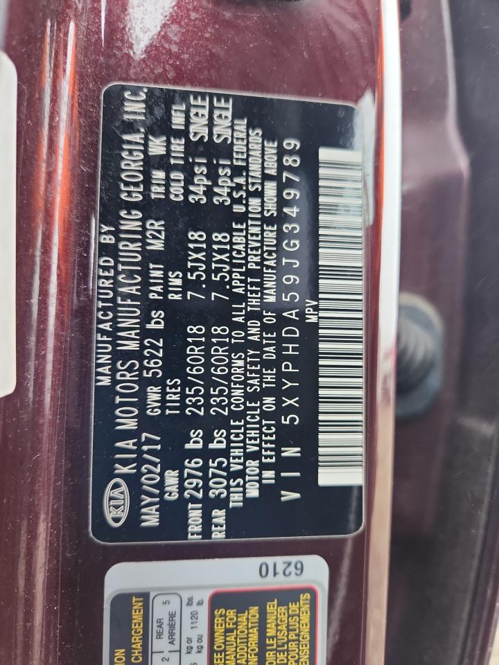 2018 Kia Sorento Ex VIN: 5XYPHDA59JG349789 Lot: 86140985