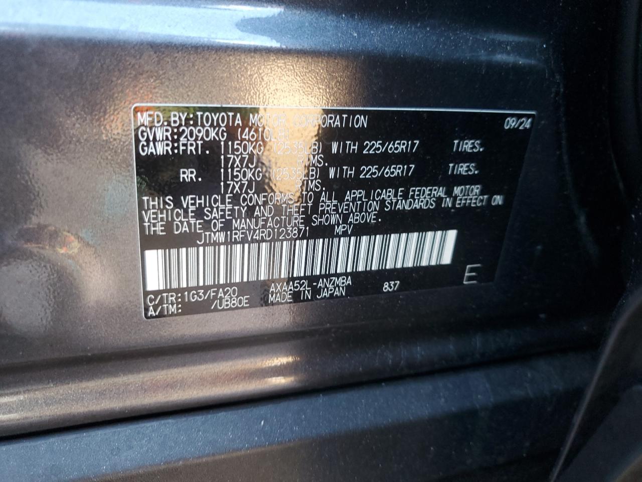 2024 Toyota Rav4 Xle VIN: JTMW1RFV4RD123871 Lot: 84354185