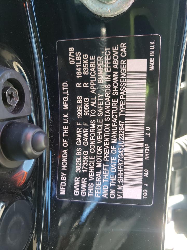 2018 Honda Civic Sport VIN: SHHFK7G43JU232647 Lot: 81920785