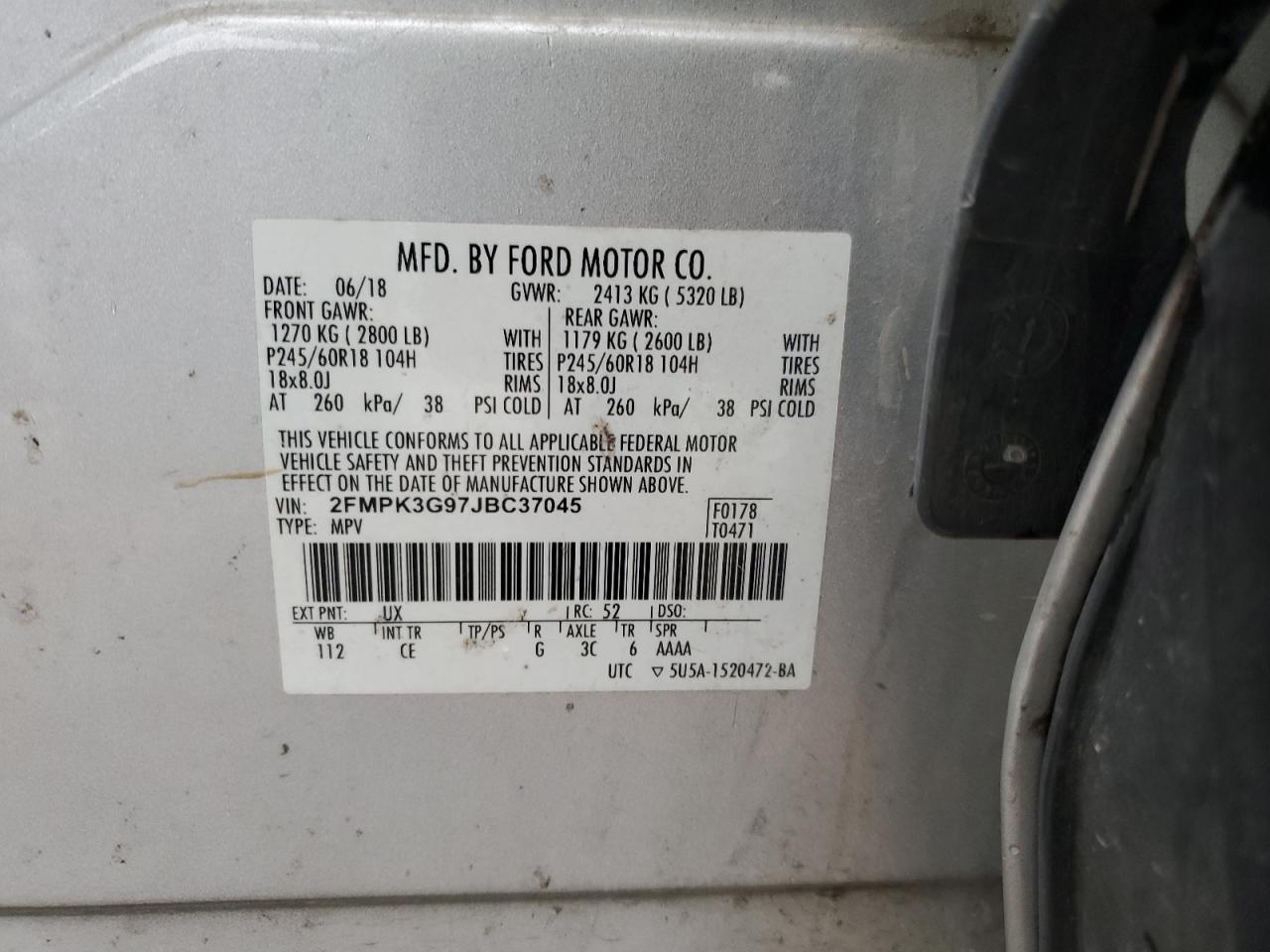 2018 Ford Edge Se VIN: 2FMPK3G97JBC37045 Lot: 90140805