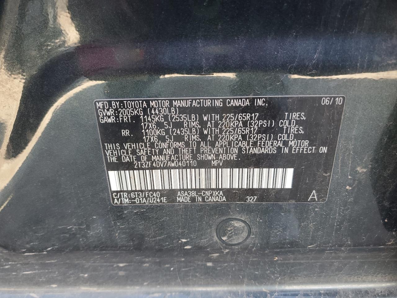 2010 Toyota Rav4 VIN: 2T3ZF4DV7AW040110 Lot: 89901625