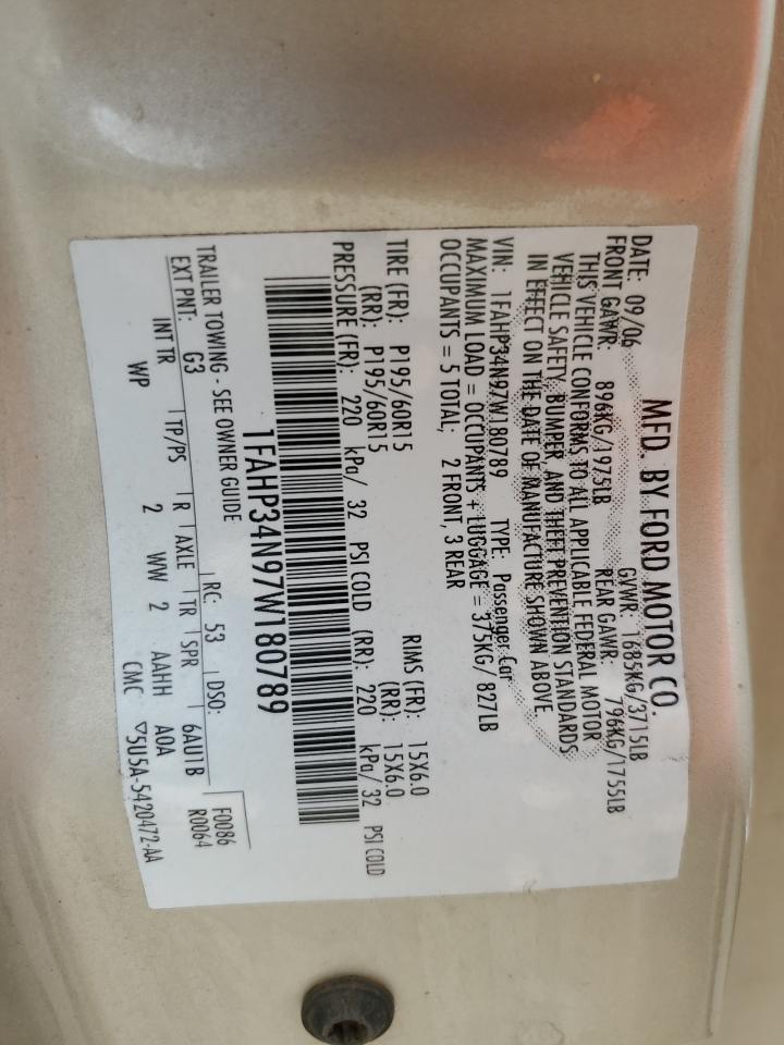 2007 Ford Focus Zx4 VIN: 1FAHP34N97W180789 Lot: 84995225